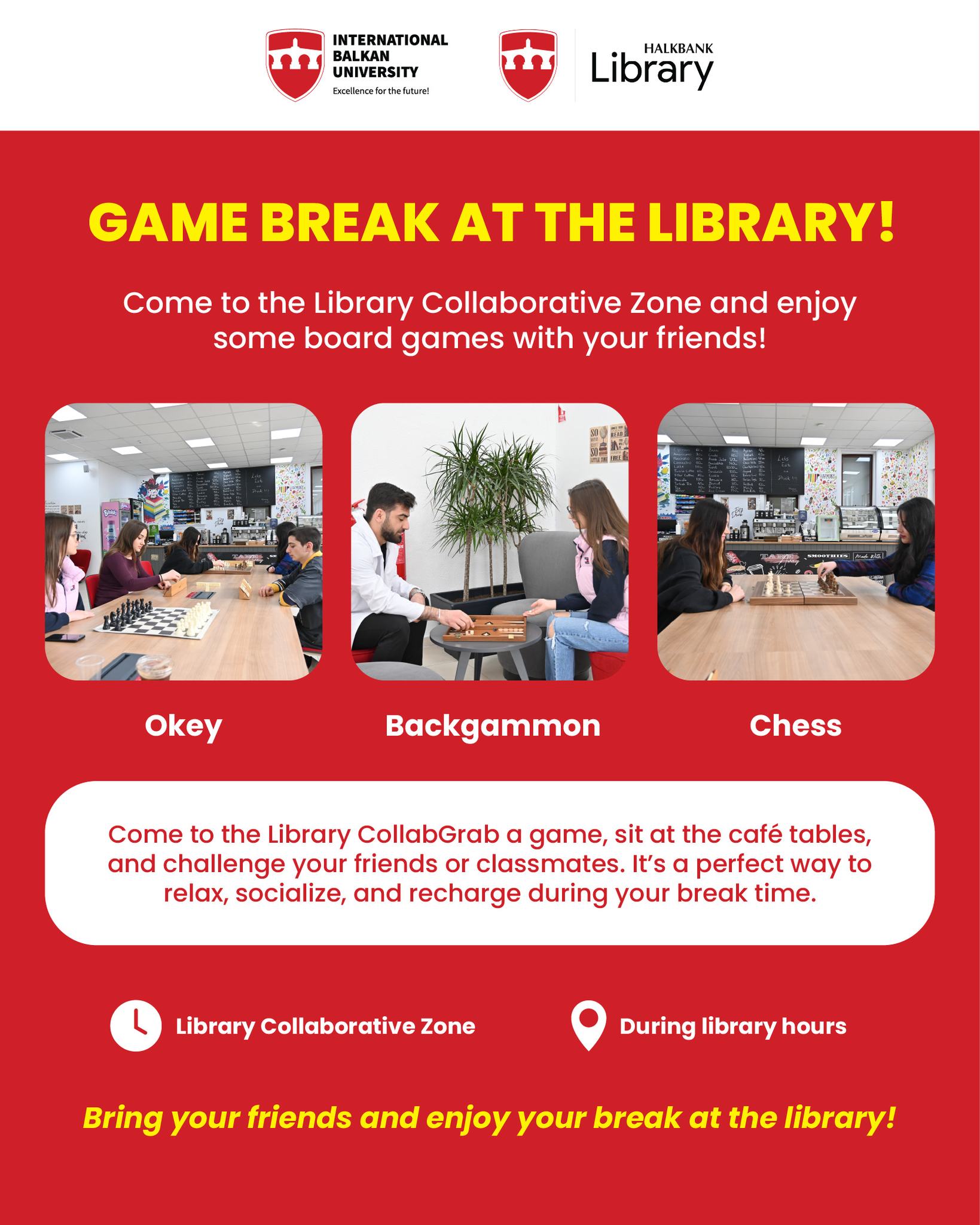 We invite our students to enjoy a fun Game Break at the Library!